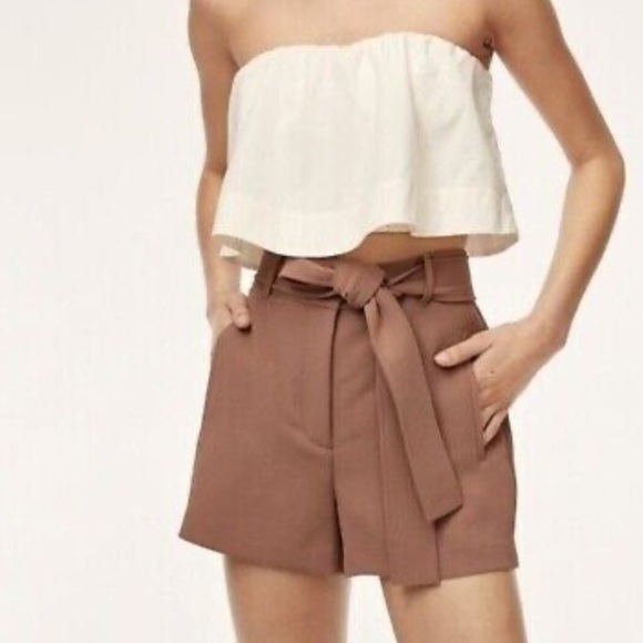 NWT Aritzia Wilfred Tie Front Belted High Rise Trouser Shorts - Picture 1 of 8
